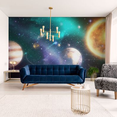 Muralo Selbstklebende Fototapeten XXL Sonnensystem Abstraktion in 3D 4381