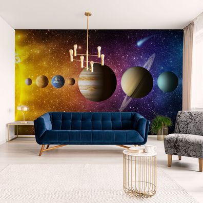 Muralo VLIES Fototapeten Tapeten XXL Planeten Sterne bunter Himmel 4405