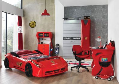 Autobett Kinderzimmer Garage in Rot für Autofans ohne Matratze