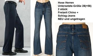 Hose Herren Untersetzte-Größe 28(=56), 2 stück: Freizeit Chino + Schlag-Jeans. NEU