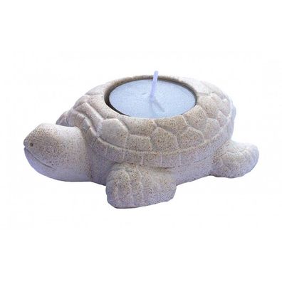 Teelichthalter Schildkröte aus Resin weiß 7,5 x 10,5 cm Windlicht Kerzenhalter