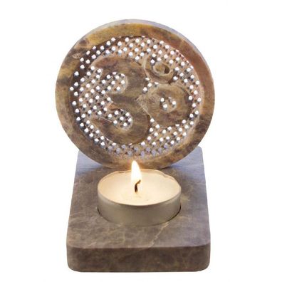 Teelichthalter OM aus Speckstein 6 x 10 x 11 cm AUM Windlicht Kerzenhalter