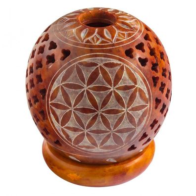 Teelichthalter Kugel Blume des Lebens Speckstein ocker 8cm Windlicht Kerzenhalter