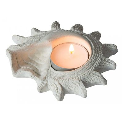 Teelichthalter Muschel Resin weiß 10 cm Windlicht Kerzenhalter Kerzenständer