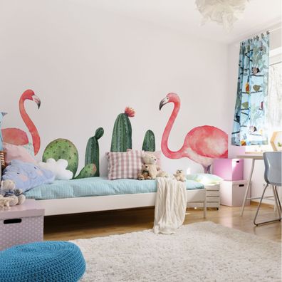 Muralo Selbstklebende Fototapeten XXL für Kinder Flamingos Kakteen 3D 3570