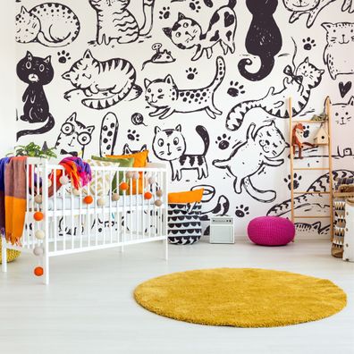 Muralo Selbstklebende Fototapeten XXL Kinder Schwarz-weiße Kätzchen 3388