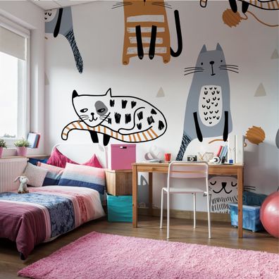 Muralo Selbstklebende Fototapeten XXL für Kinder Bunte Katzen MUSTER 3410