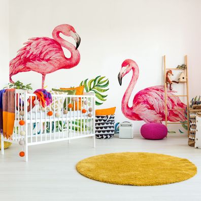 Muralo Selbstklebende Fototapeten XXL Kinder Flamingos Aquarell 3D 3560