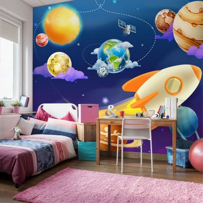 Muralo Selbstklebende Fototapeten XXL Kinder Planeten Rakete 3D 2825