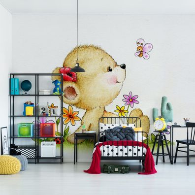Muralo Selbstklebende Fototapeten XXL Kinder BäRCHEN Schmetterling 3D 4281