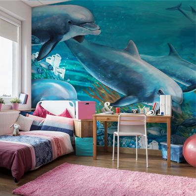 Muralo Selbstklebende Fototapeten XXL Kinder Delphine Korallenriff 2854