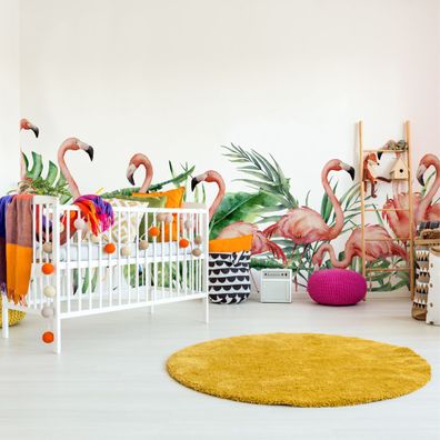 Muralo Selbstklebende Fototapeten XXL für Kinder Blätter Flamingos 3D 3563