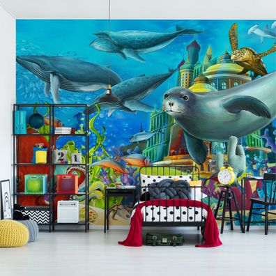Muralo Selbstklebende Fototapeten XXL Kinder Unterwasserwelt Schloss 2856