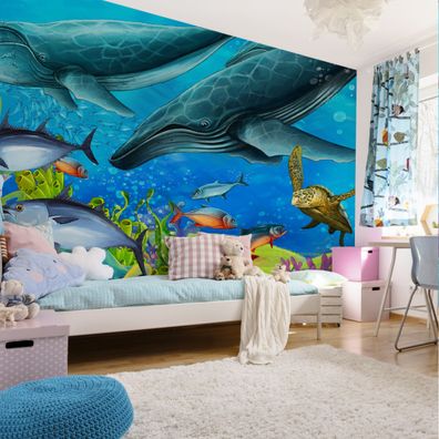 Muralo Selbstklebende Fototapeten XXL Kinder Fische Ozean Wale 2859