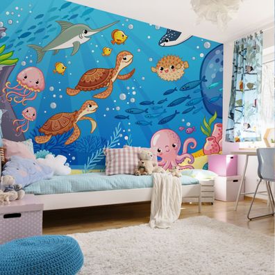 Muralo Selbstklebende Fototapeten XXL Kinder Schildkröte Fische KRAKE 2911