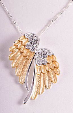 Anhänger Engelsflügel gold mit Halskette 50 cm Schutzengel Engelkette
