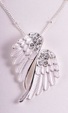 Anhänger Engelsflügel versilbert mit Halskette 50 cm Schutzengel Engelkette