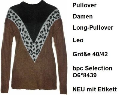 Pullover Damen Long-Pullover Leo Größe 40/42 bpc Selection O6°8439. NEU mit Etikett.