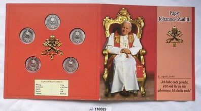 Mappe mit 5 x 1 Lira Sondermünzen Malta 2005 Papst Johannes Paul II. (110089)
