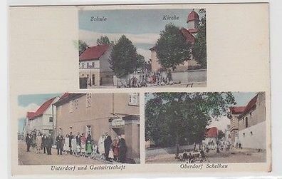 66244 Mehrbild Ak Oberdorf Schelkau bei Teuchern Gasthof, Kirche, Schule um 1910
