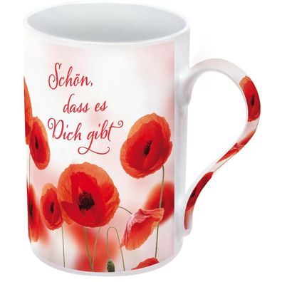 Kawohl Porzellan Kaffeebecher mit Motiv und Text "Schön dass es dich gibt"