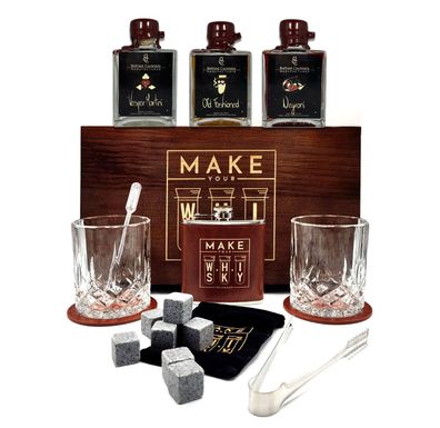Make your Whisky Set Geschenkset in Holzbox mit 3er Set Fertigcocktails Negroni