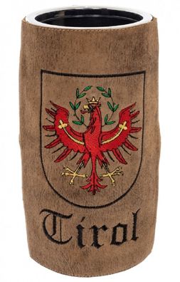 Bergheimer Weinkühler Wappen Tirol, Ledermanschette bestickt, Acrylglas Weinkühler