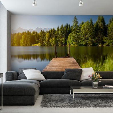 Muralo Selbstklebende Fototapeten XXL Steg SEE Wald Bäume 3D 3968