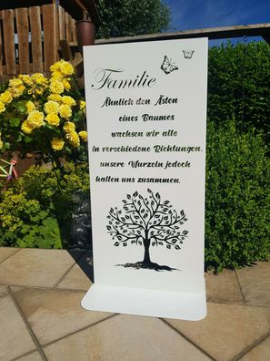 Stele Lebensbaum Familie Höhe ca. 80 cm in weiß Gartenschild Deko