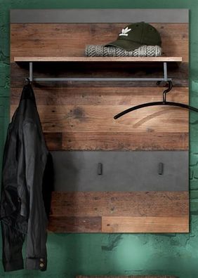 Garderobenpaneel in Old Wood und Graphit grau Matera Wandgarderobe Indy 80 x 106 cm