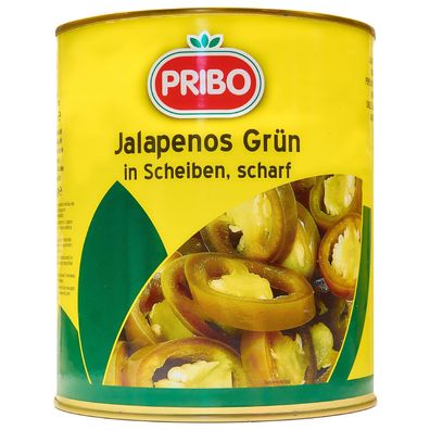 PRIBO Jalapenos grün in Scheiben 18x 1,7kg Dose würzig scharfe Jalapeño mexikanisch