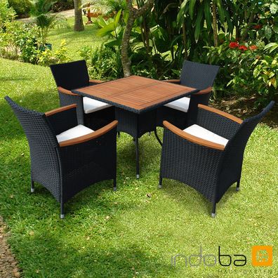 Gartenmöbel Set 5-tlg Polyrattan, Tisch + 4 Stühle, Serie Valencia von indoba®