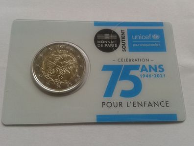 Original 2 euro 2021 Frankreich coincard 75 Jahre UNICEF