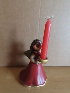 Figur Engel mit rotem Kleid und Schale für Kerze ca. 10,5 cm hoch/ Bozner Engel Thun