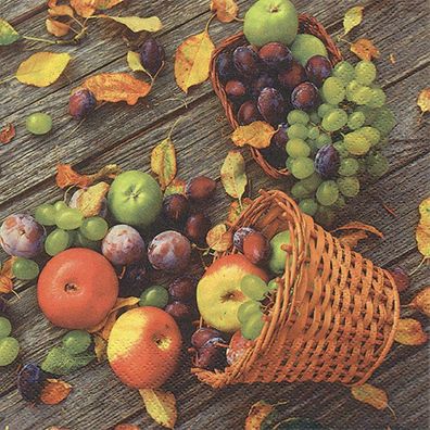 20 Servietten, Herbstfrüchte, Korb mit Früchten, Obst Stilleben 33x33 cm