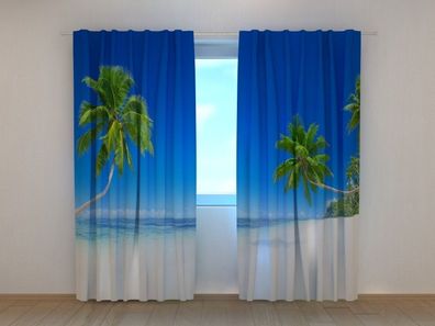 Fotogardine tropischer Strand, Vorhang mit Motiv, Digitaldruck, Gardine auf Maß