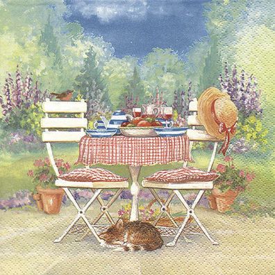 20 Servietten, Mittagessen auf dem Gartentisch, romantische Landhaus Szene 33x33