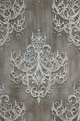 Vliestapete Kronleuchter Barock Ornament Perlen Muster klassisch kiesel grau gold