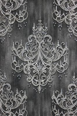 Vliestapete Kronleuchter Barock Ornament Perlen Muster klassisch schwarz grau gold