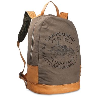 Campomaggi Backpack Canvas + Cow + PR-S/ W C021750ND, Military + Natural + Black P...