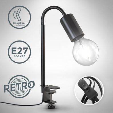 LED Klemmleuchte Vintage Leselampe flexibel Tischlampe Retro Bett schwarz E27