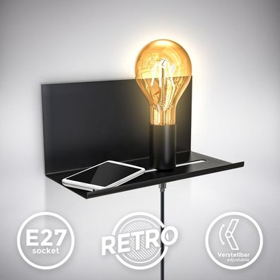 Retro Wandlampe Vintage Wandspot Nachttisch schwarz verstellbar Flur Edison E27
