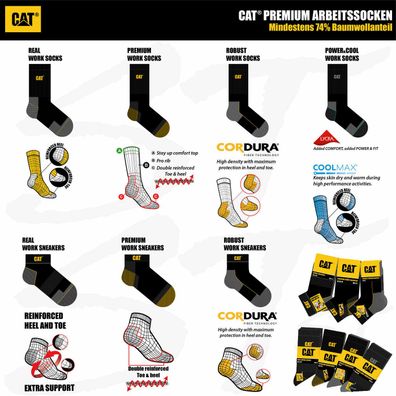 CAT® Caterpillar REAL WORK Herren Arbeitssocken Arbeits Sneaker Business Socken