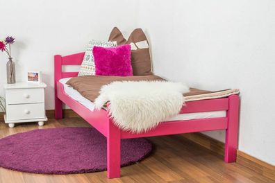 Einzelbett "Easy Premium Line" K1/2n, Buche Vollholz massiv rosa lackiert - Lieg