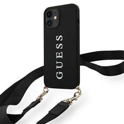 Guess Luxus Silikon Case Schutzhülle mit Band gedrucktes Logo iPhone 12 mini sw