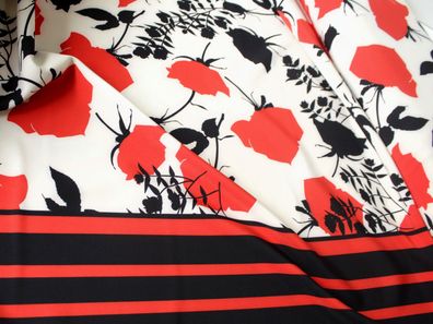 Scuba Jersey, 145 cm breit , Blumen, creme, rot , schwarz