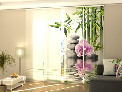 Foto-Schiebegardine pinke Orchidee und Bambus, Flächenvorhang mit Motiv, auf Maß