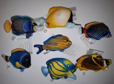 7 Plüsch Magnete, tropische Fische, ca. 10 cm, Magnet Tropenfische Kühlschrankmagnet