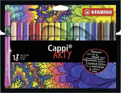 Filzstift mit Kappenring - Stabilo Cappi - ARTY - 18er Pack - mit 18 verschieden
