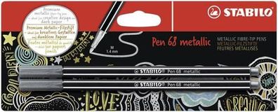 Premium Metallic-Filzstift - Stabilo Pen 68 metallic - 2er Pack - silber